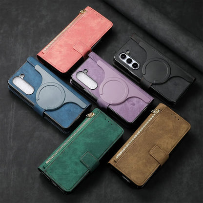 2 in 1 Magnetic Zipper Cards Solt Wallet Leather Case For Samsung Galaxy Z Fold 8 ultra 7 6 5  Wireless Charging Bag Purse Cover Beauty World Shop