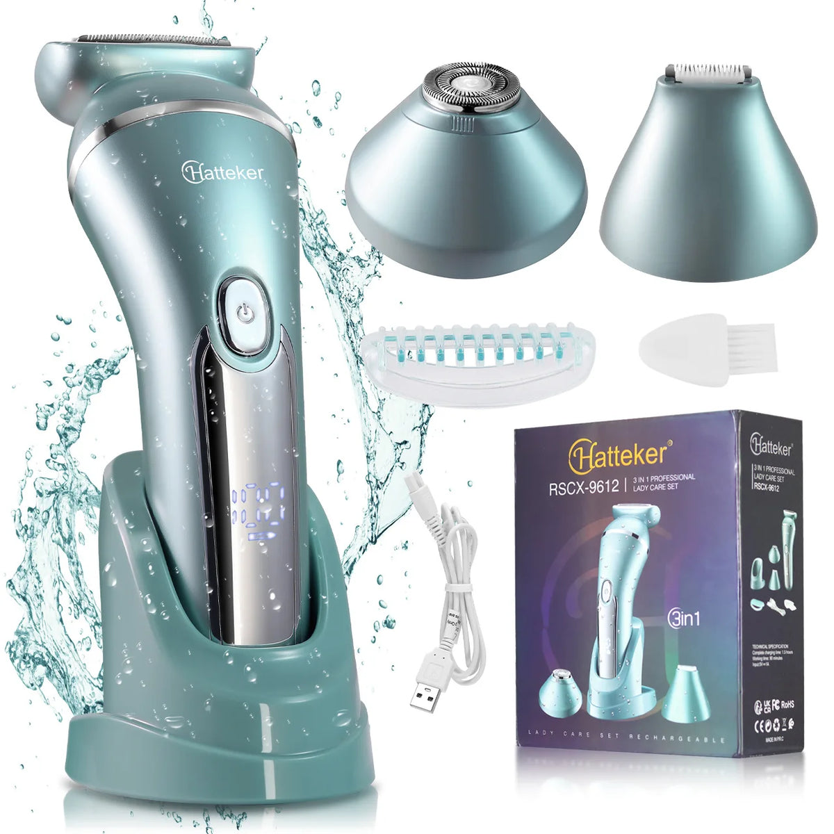 Hatteker 2-in-1 Epilator Hair Remover Leg Body Portable Lady Shaver Hair Removal Tool Underarms Facial Clipper for Women IPX7 Beauty World Shop
