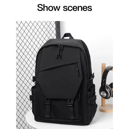 One 15 Inch Polyester Waterproof Solid Color Simple Men's Backpack Fashion Couple Student Computer Backpack Beauty World Shop
