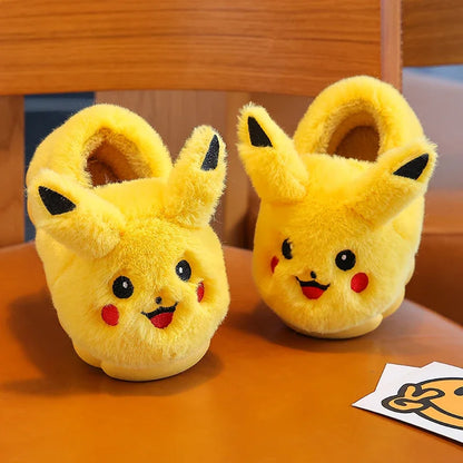 Kawaii Pikachu Figure Cotton Slippers Cover Heel Anime Peripheral Cute Cartoon Flat Autumn/Winter Plush Slippers Christmas Gifts Beauty World Shop