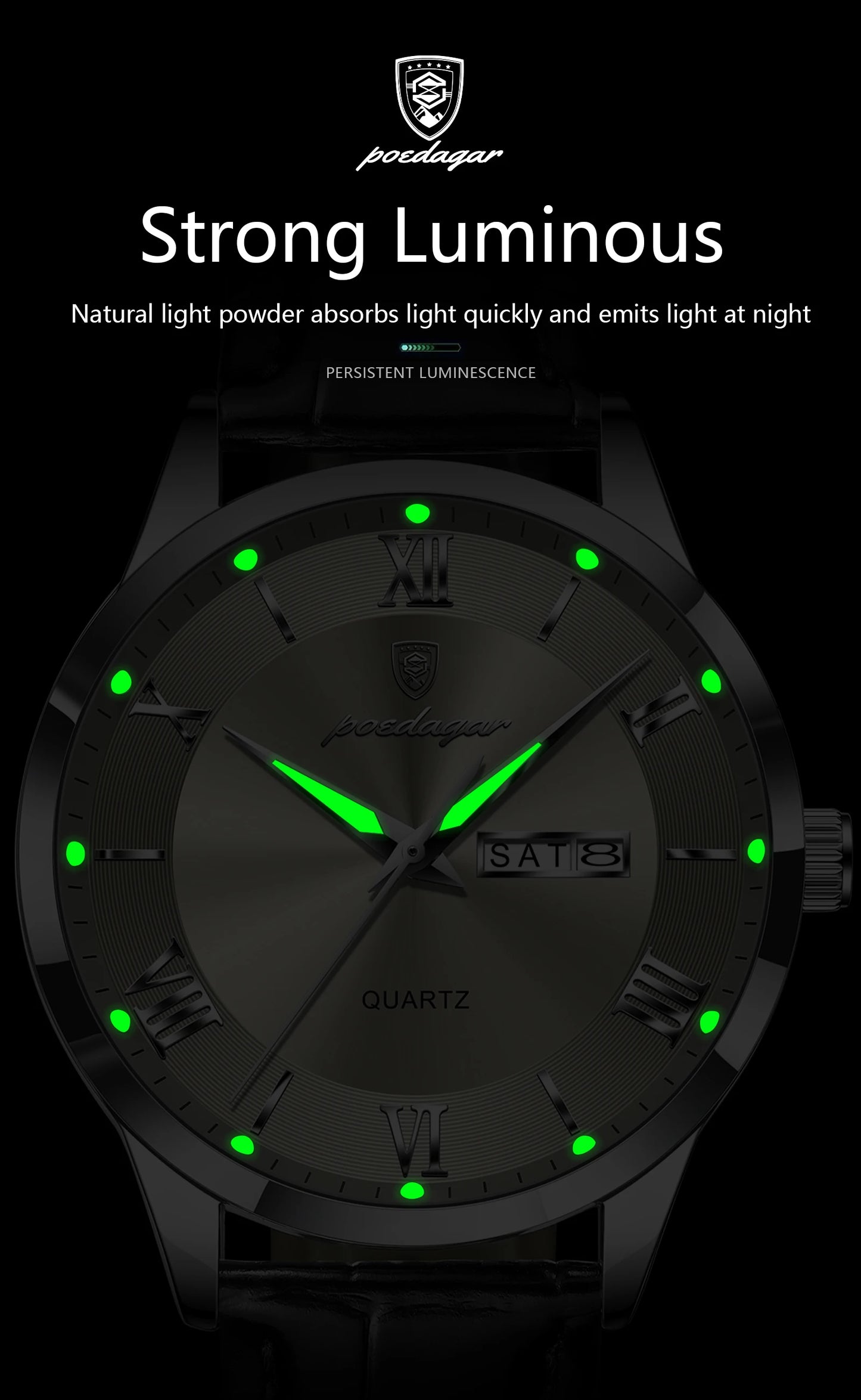 POEDAGAR Business Brand Men Clock Waterproof Luminous Date Week Fashion Man Wristwatch Leather Luxury Men's Quartz Watches Reloj Beauty World Shop