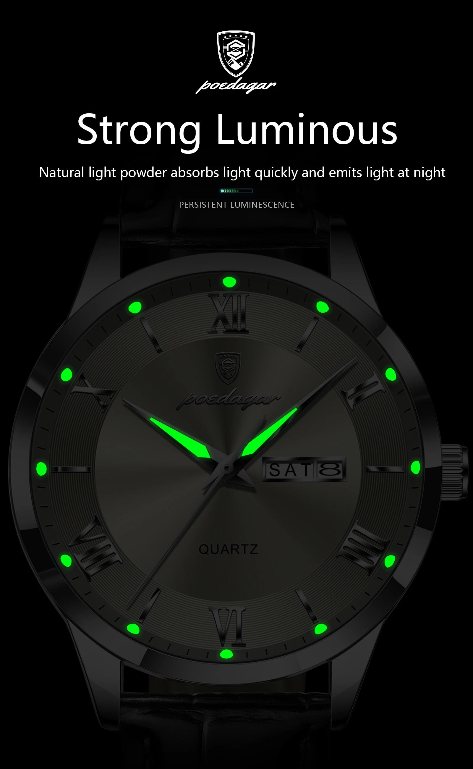POEDAGAR Business Brand Men Clock Waterproof Luminous Date Week Fashion Man Wristwatch Leather Luxury Men's Quartz Watches Reloj Beauty World Shop