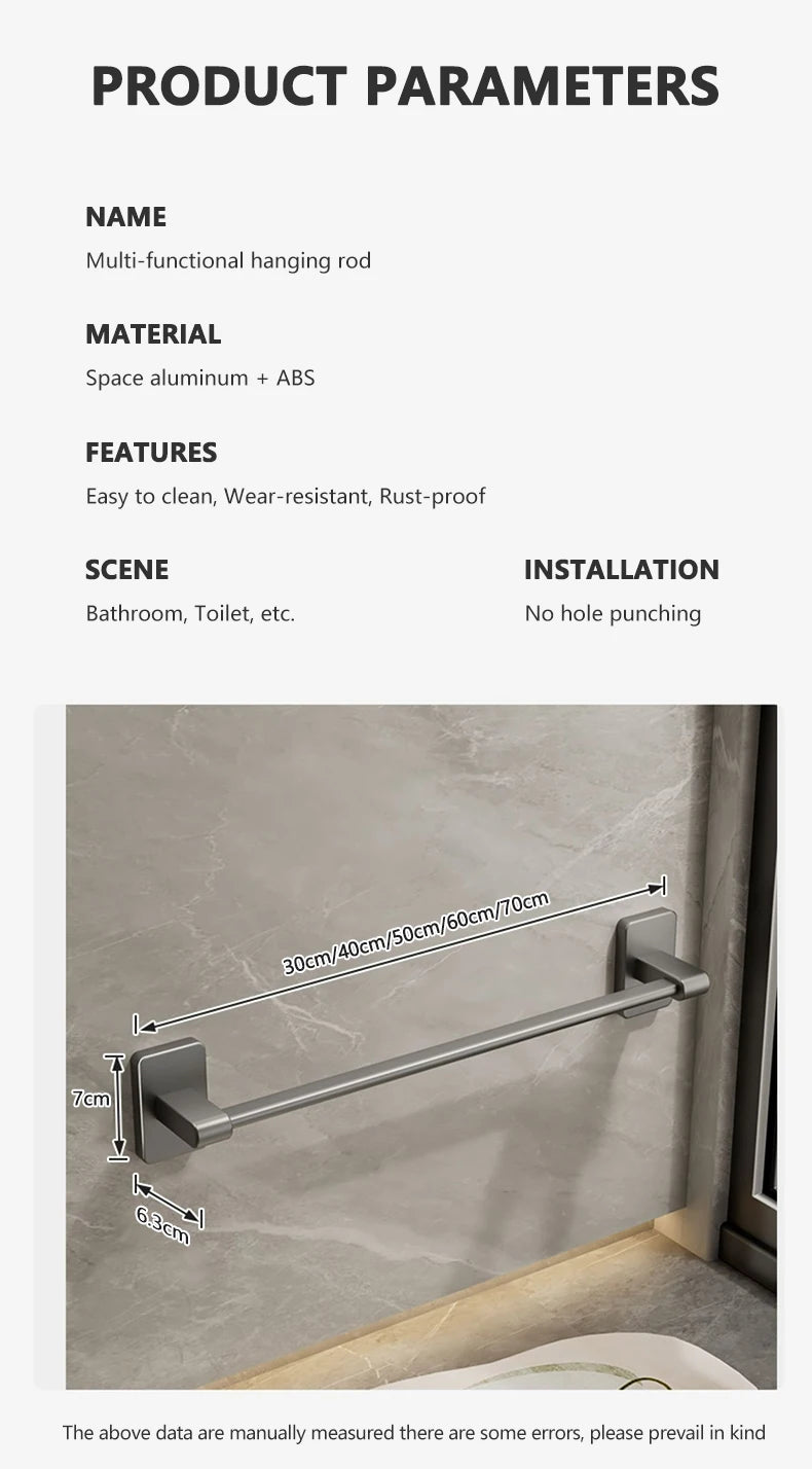 Non perforated suction cup wall mounted towel rack, bathroom storage rack, bathroom horizontal bar towel rack Beauty World Shop