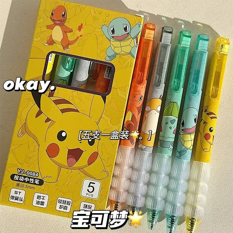 5pcs Pokemon Pen Set Pikachu Squirtle Charmander, Press Gel Pen Cute Anime School Office Supplies Stationery Gift for Kids Beauty World Shop