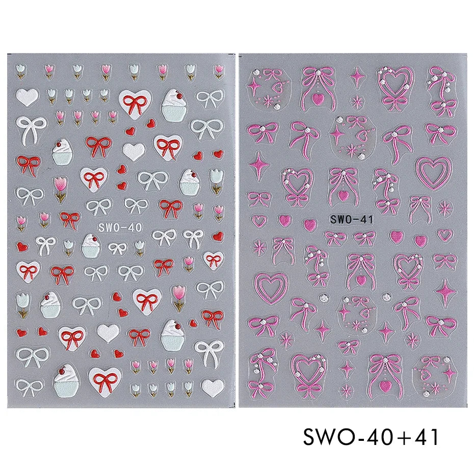 2pcs Sweet Element Nail Art Stickers Simple Flower Heart Cherry Strawberry Kawaii Decals Colorful Bow Butterfly Manicure Sliders Beauty World Shop