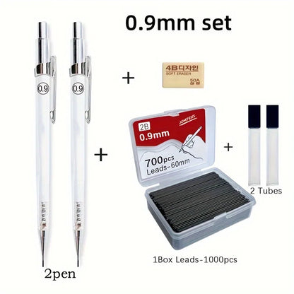 Transparent Mechanical Pencils 0.5 0.7 0.9mm with Lead 2B 60mm Art Drawing Automatic Pencil Replaceable Refills with 2 Tubes Beauty World Shop