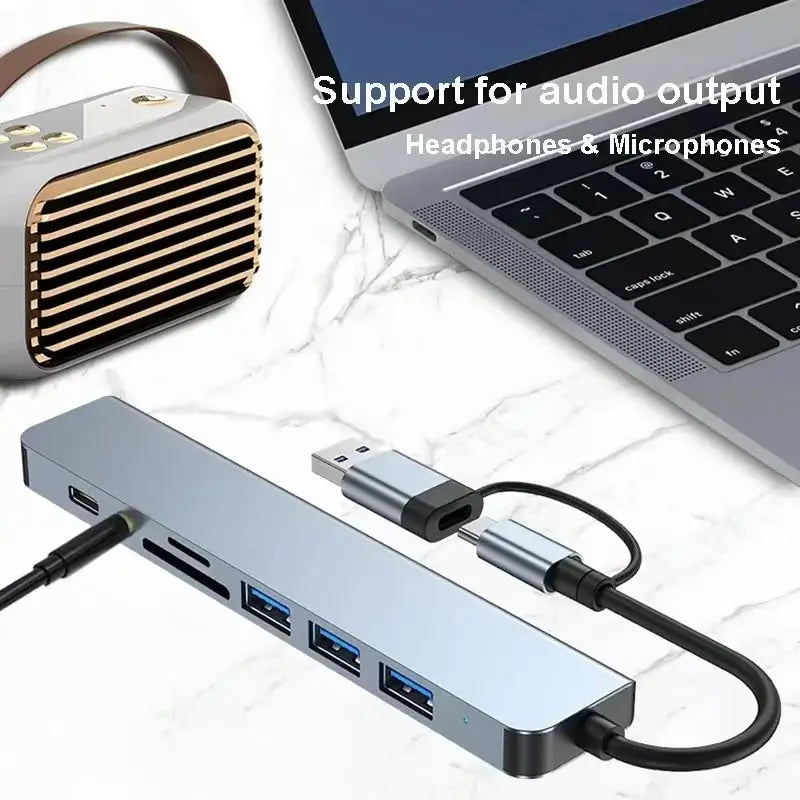 8 In 2 USB HUB With Splitter Card Reader, USB C Port, USB 3.0 / 2.0, SD/TF Splitter Card Reader, Docking Station Beauty World Shop