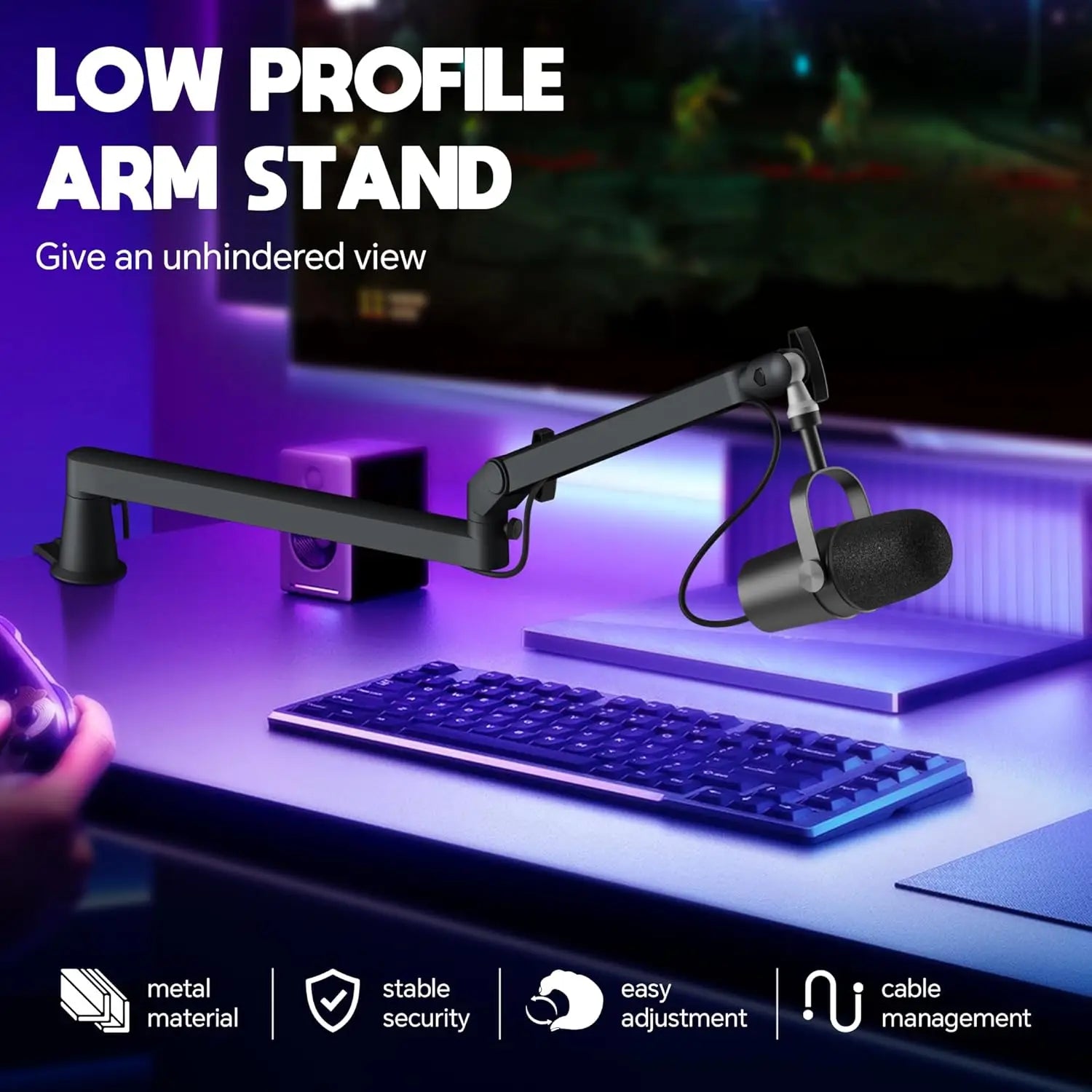 Professional Studio Low Profile Mic Arm with Extended Riser Cable Management Adjustable Microphone Stand for SM7B MV7 AM8 K688 Beauty World Shop