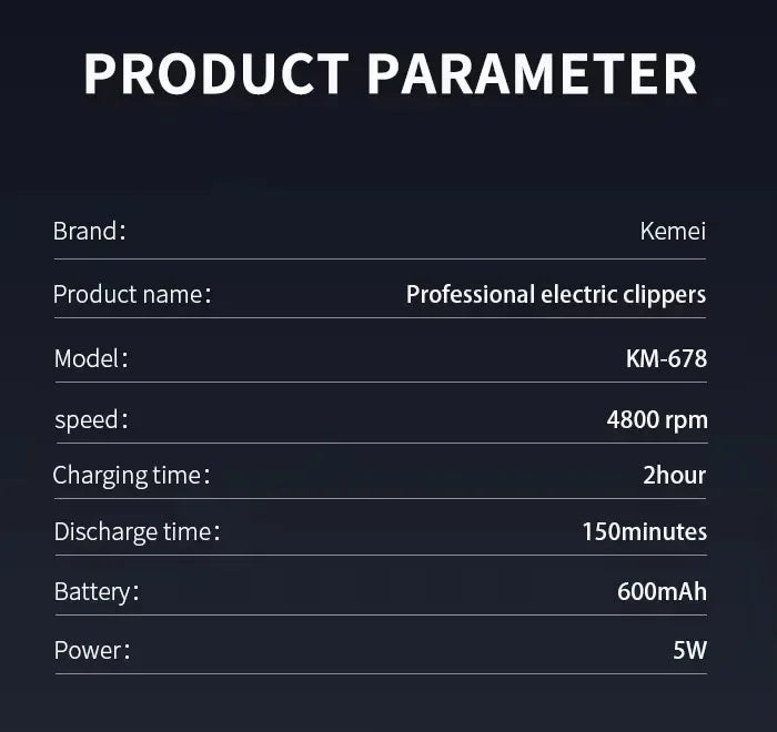Kemei KM-2628 KM-678 KM-2024 USB Rechargeable Hair Clipper Professional Cordless Men Hair Trimmer Men's Hair Cutting Machine Beauty Trend Shop