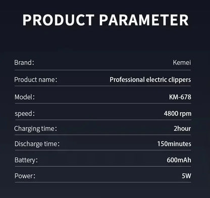 Kemei KM-2628 KM-678 KM-2024 USB Rechargeable Hair Clipper Professional Cordless Men Hair Trimmer Men's Hair Cutting Machine Beauty Trend Shop