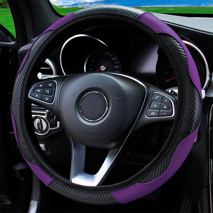 PU Carbon Fiber Leather Car Steering Wheel Cover without Inner Ring Suitable for 14.5-15 Inches of Automotive Supplies Beauty World Shop