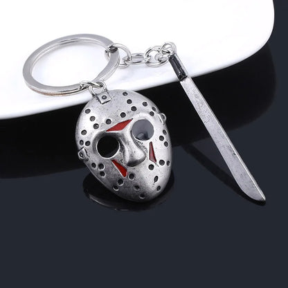 Horror Movie Halloween Keychain Hockey Mask Machete Metal Keyring Pendants Cosplay Props For Men Women Backpack Jewelry Beauty World Shop