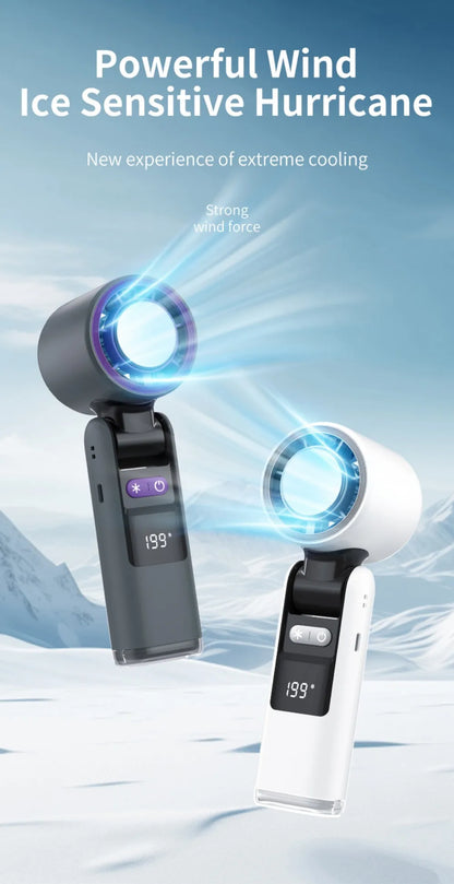 Handheld Portable Fan with Ice Cooler 4000mAh Rechargeable Pocket Fans Foldable Design LED Display 1-199-Speed Wind Cooling Fan