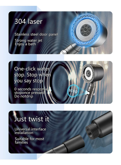 High Pressure Handheld Shower Head with One Button Stop Feature - Water Saving Bathroom Accessory Set Beauty Trend Shop