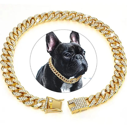 New Style Pet Collar Necklace Cat Dog Full Diamond Cuban Chains Dog Chains Lock Buckle Gold Silver Rose Gold Pet Supplies Beauty World Shop