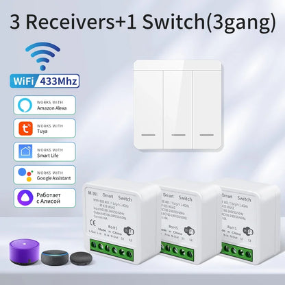 Wifi Smart Switch for Led Lighting Tuya Smart Life RF 433MHz Remote Voice Control Alexa Google Alice 1/2/3 Gang Wireless Switch Beauty World Shop
