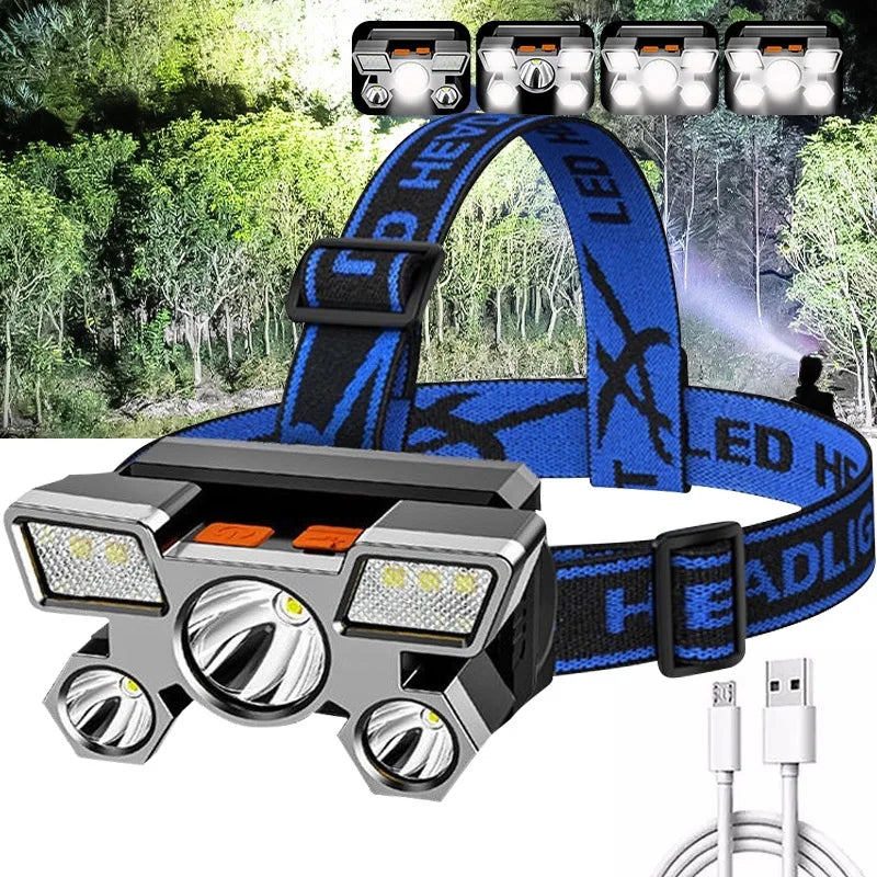 USB Rechargeable Headlamp Portable 5LED Headlight Built In Battery Torch Portable Working Light Fishing Camping Head Light For T Beauty Fashion