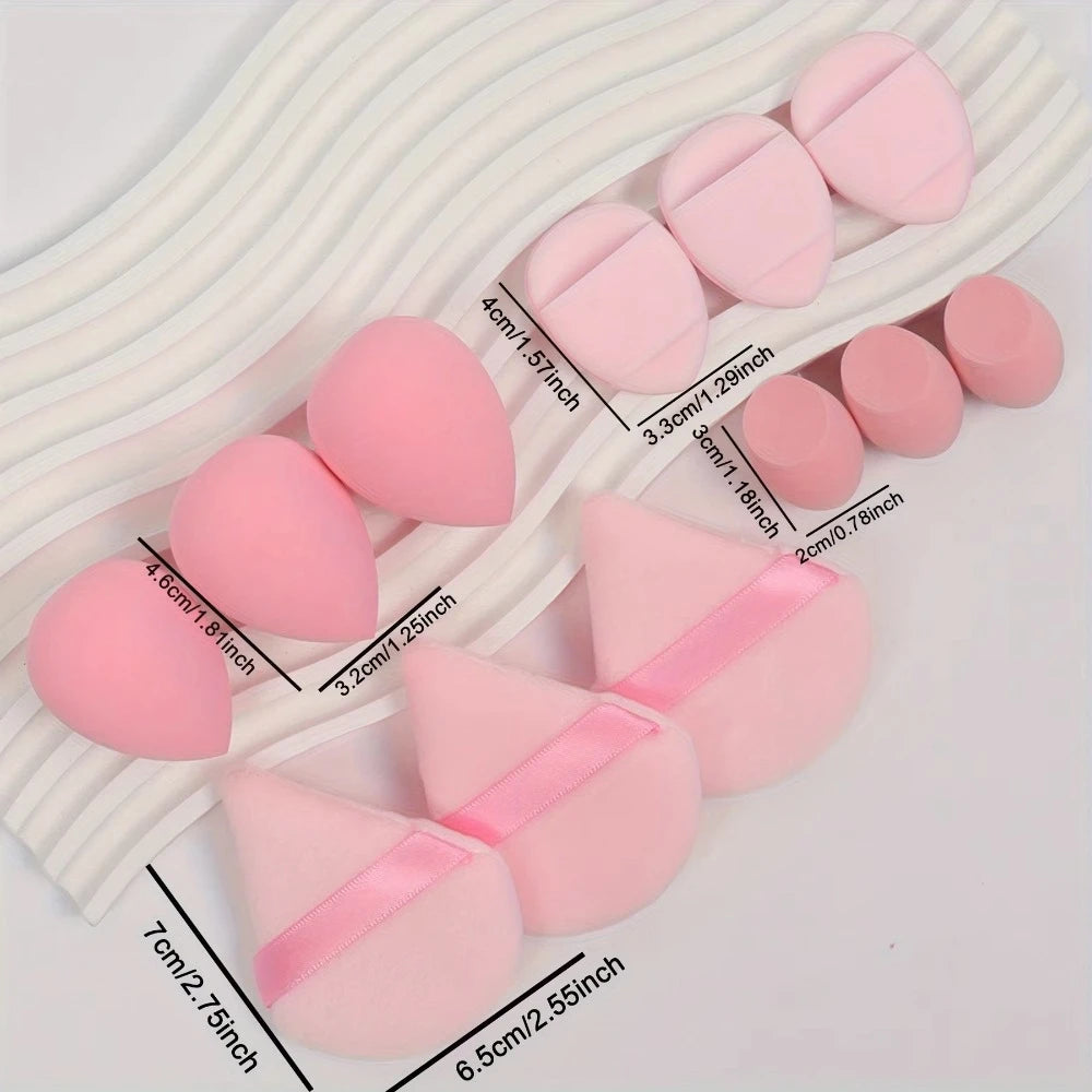 12Pcs All-Purpose Makeup Sponge Set Cosmetic Blender Beauty Eggs Velvet Triangle Powder Puff Finger Puffs Make Up Accessories Beauty World Shop