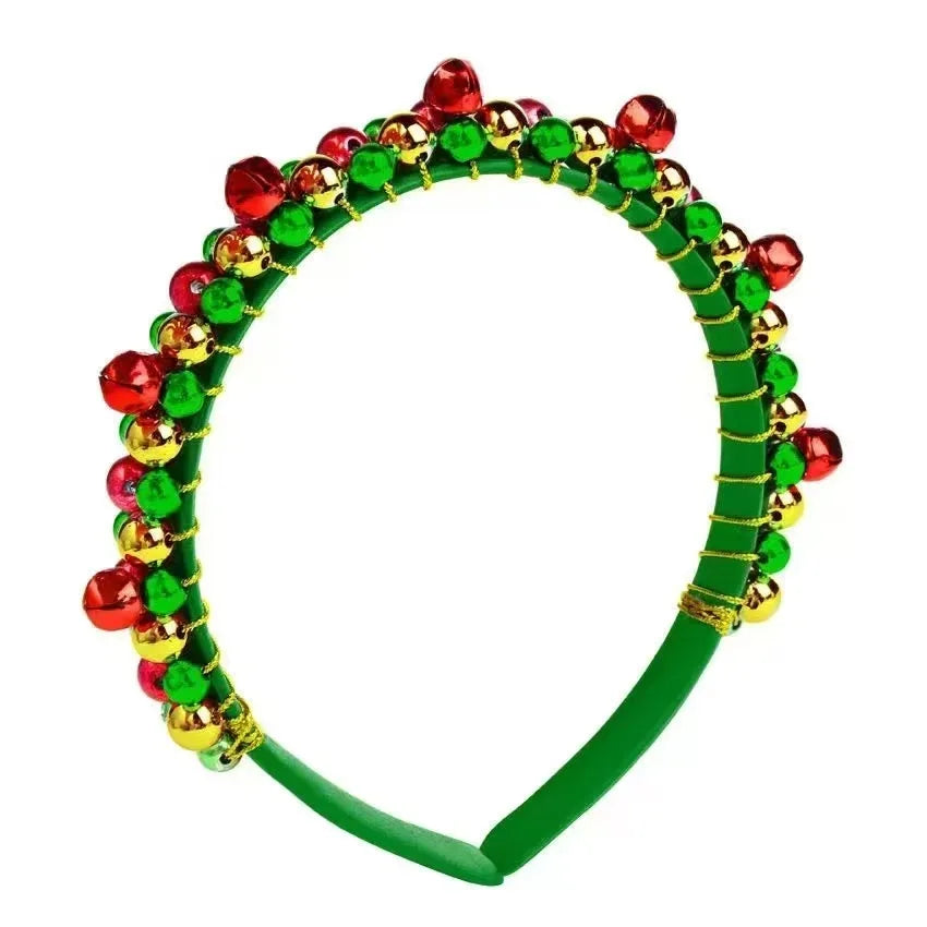 Festive Christmas Headband with Red & Green Beads, Golden Accents & Bell Charms - Hand-Wrapped Polyester Party Accessor Beauty World Shop