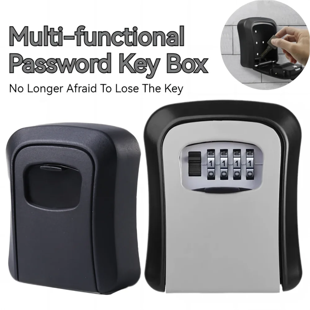 Wall Mount Key Lock Box 4 Digit Password Code Security Lock No Key for Home Office Key Safe Secret Storage Box Organizer Beauty Trend Shop