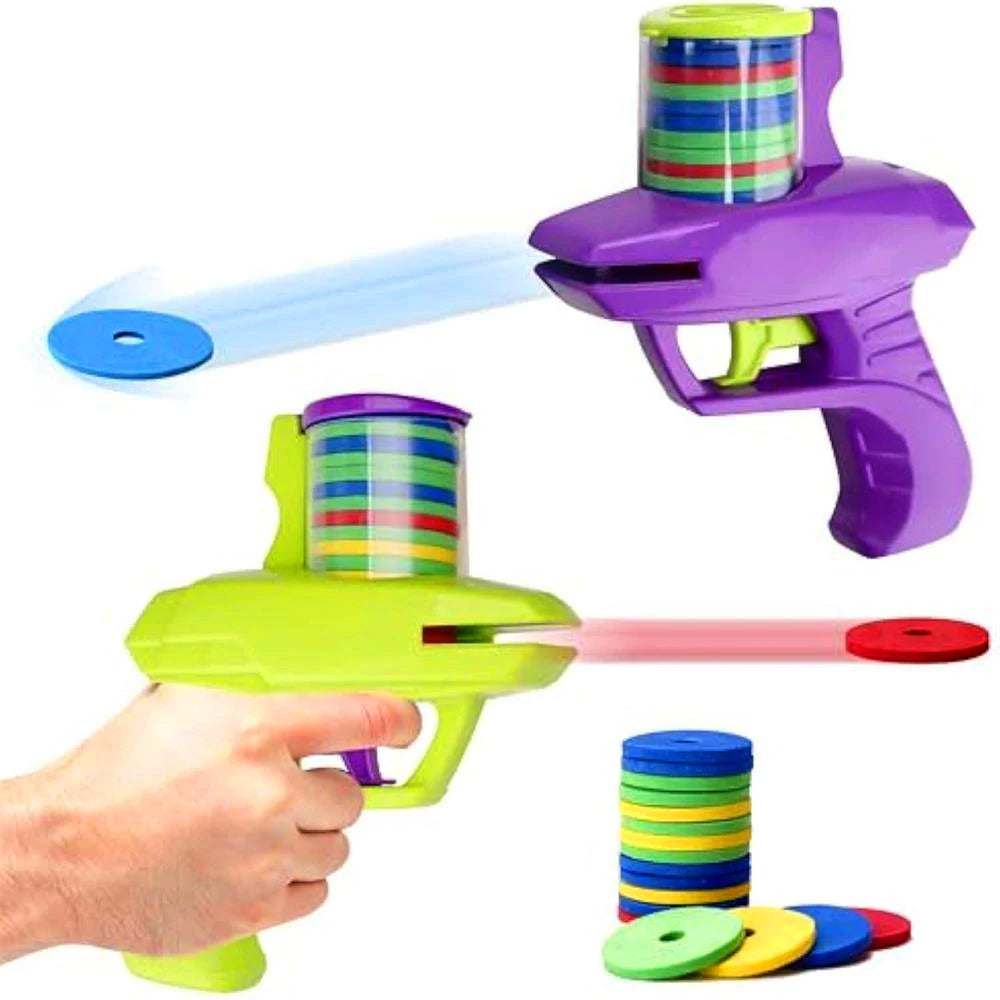Kids Outdoor Game Foam Disc Gun Toy Flying Disc Shooting Launcher Gun Double Parent-child Interactive Children Toy Beauty World Shop