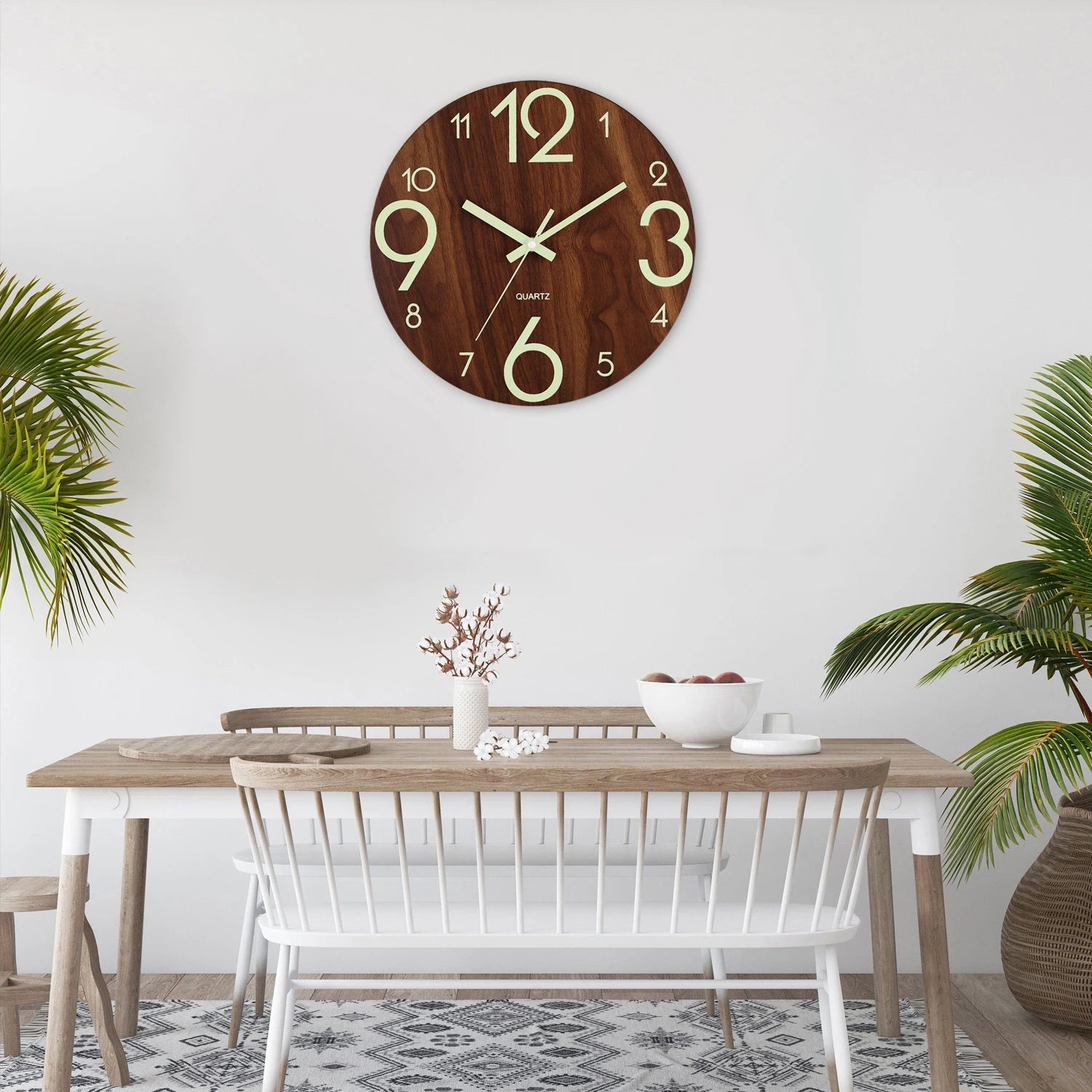12 Inch Luminous Wall Clock Wood Silent light in dark night Nordic Fashion Wall Clock Non Ticking Clock With Night Light Beauty World Shop