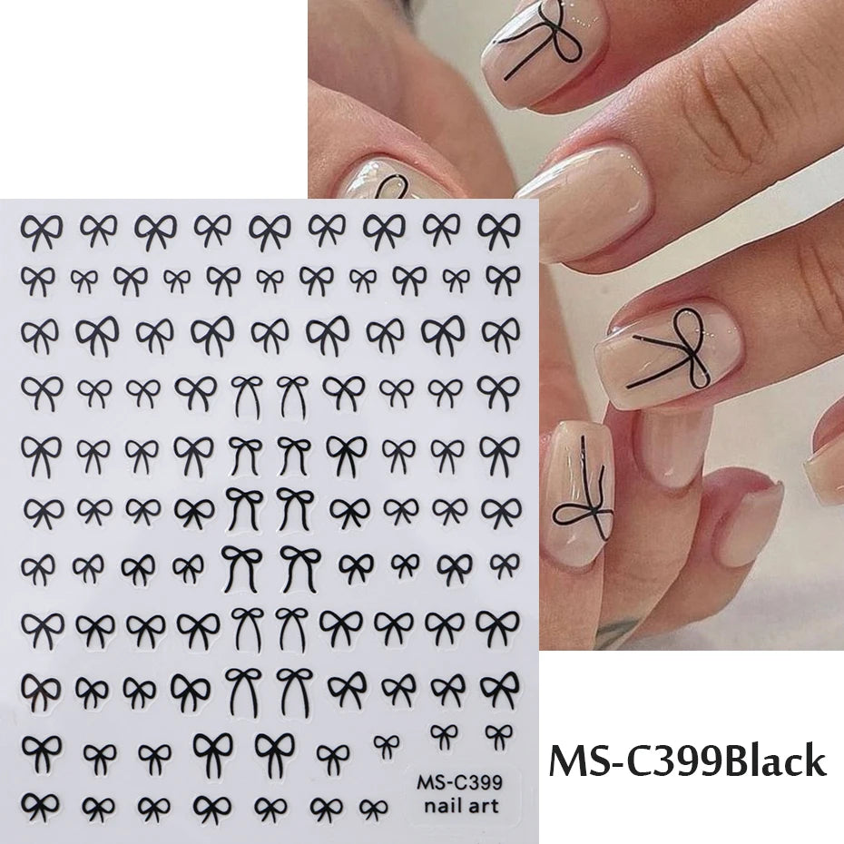 1/2pcs Black White Pink Mini Bowknot Design Nail Art Sticker Self Adhesive Lace Ribbons Bow Butterfly Decals Nail Art Decoration Beauty World Shop