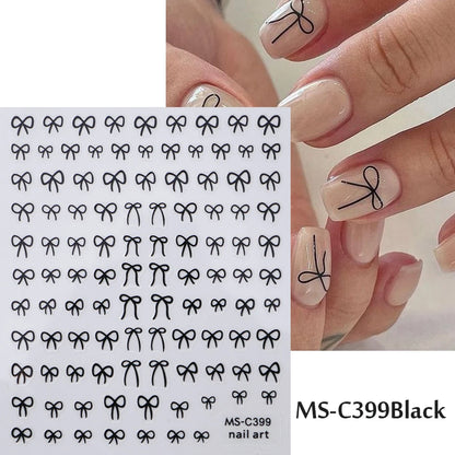 1/2pcs Black White Pink Mini Bowknot Design Nail Art Sticker Self Adhesive Lace Ribbons Bow Butterfly Decals Nail Art Decoration Beauty World Shop