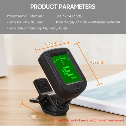 T-02 Guitar Tuner Clip-on Chromatic Digital Tuner LCD Display Mini Tuner String Instrument Accessories for Guitar Ukulele Violin Beauty World Shop