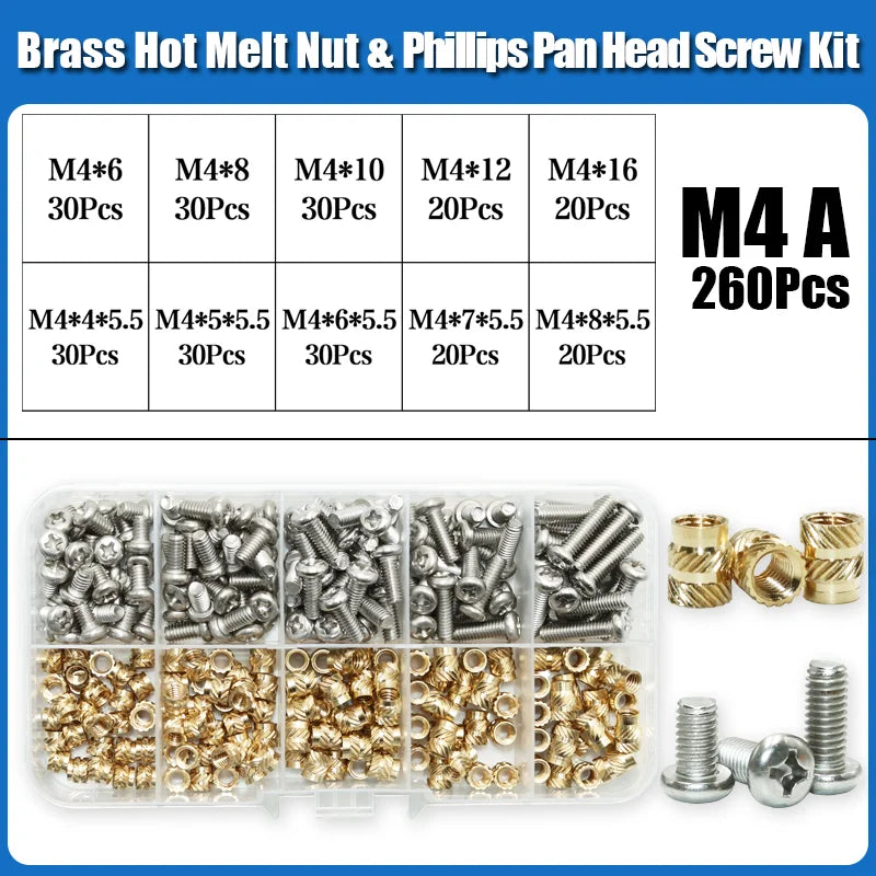 Heat Set Thread Brass Insert Nut and Bolt M2 M3 M4 Soldering Iron Tip Copper Insertion Nut Machine Screw Kit Inserts 3d Printer Beauty World Shop