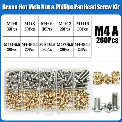 Heat Set Thread Brass Insert Nut and Bolt M2 M3 M4 Soldering Iron Tip Copper Insertion Nut Machine Screw Kit Inserts 3d Printer Beauty World Shop