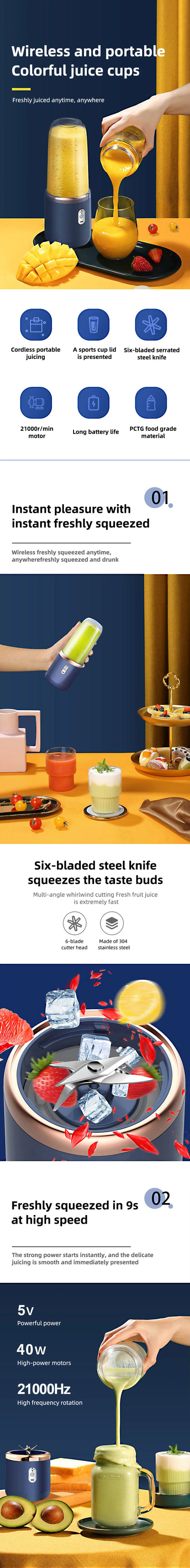Portable Juicer Blender 400ml Electric Fruit Juicer USB Charging Lemon Orange Fruit Juicing Cup Smoothie Blender Machine 2cups Beauty World Shop