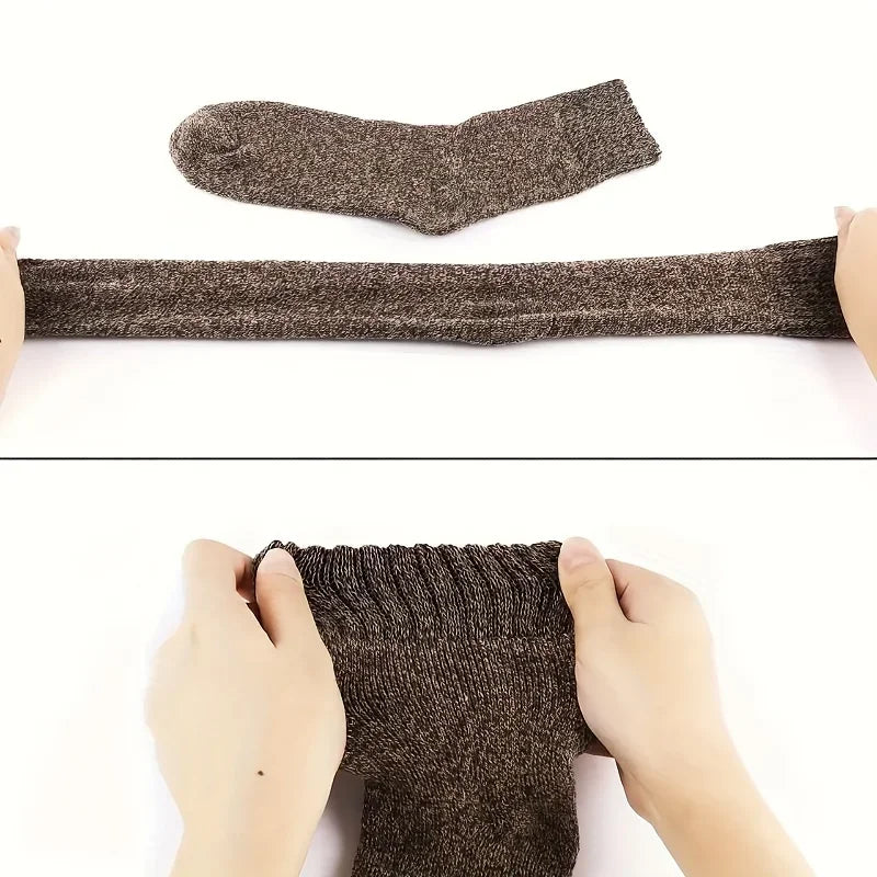 3/5 Pairs Men's Winter Warm Socks, Thick Towel Mid-Calf Socks, Anti-Cold Snow Boots Socks Elastic Solid Color Beauty World Shop