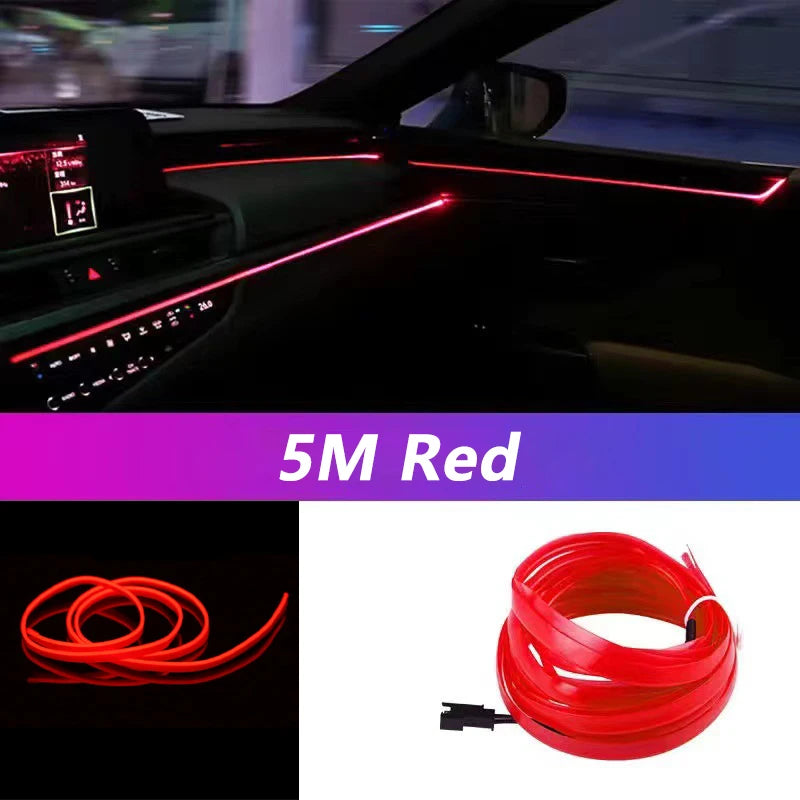 5M Car Interior Led Strip Light Neon EL Wiring Decorative Lamp For Auto DIY Flexible Ambient Light USB Party Atmosphere Diode Beauty World Shop