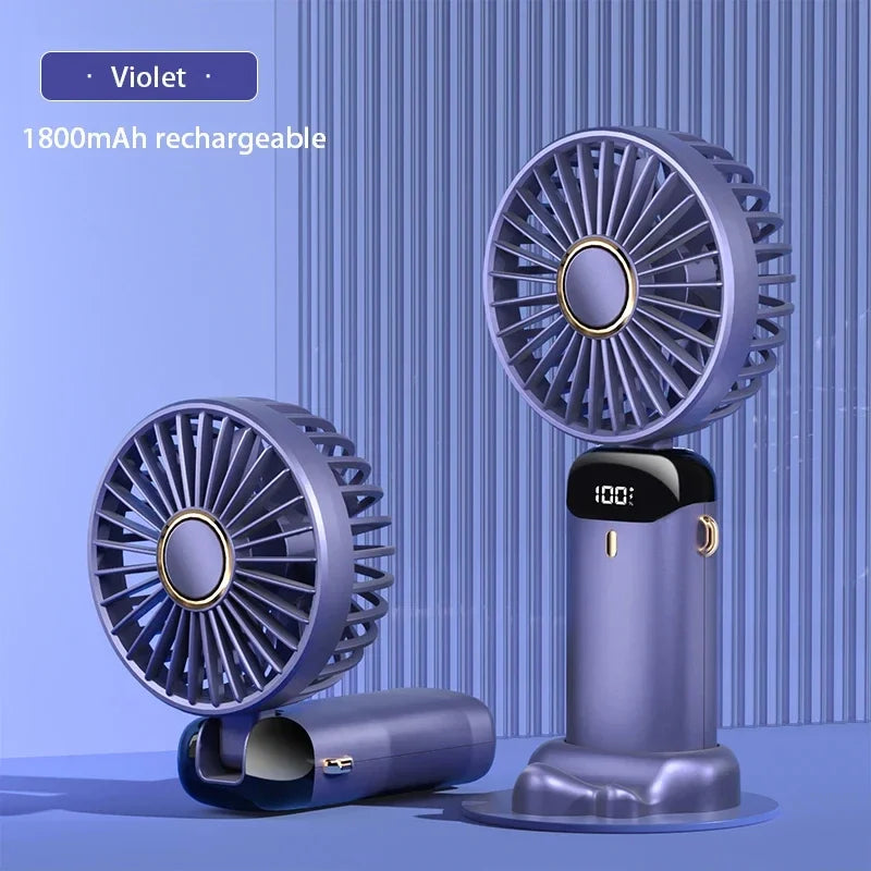 Handheld Mini Fan Foldable Portable Neck Hanging Fans 5 Speed USB Rechargeable Fan with Phone Stand and Display Screen 1800mAh Beauty World Shop