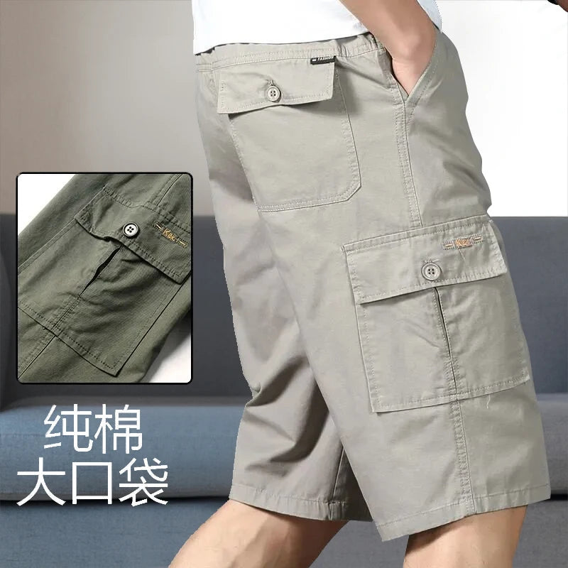 Mens Cargo Shorts Knee Pants Zipper Pocket Summer Cotton Shorts Climbing Jogger Elastic Waist Sports Wear Beauty World Shop