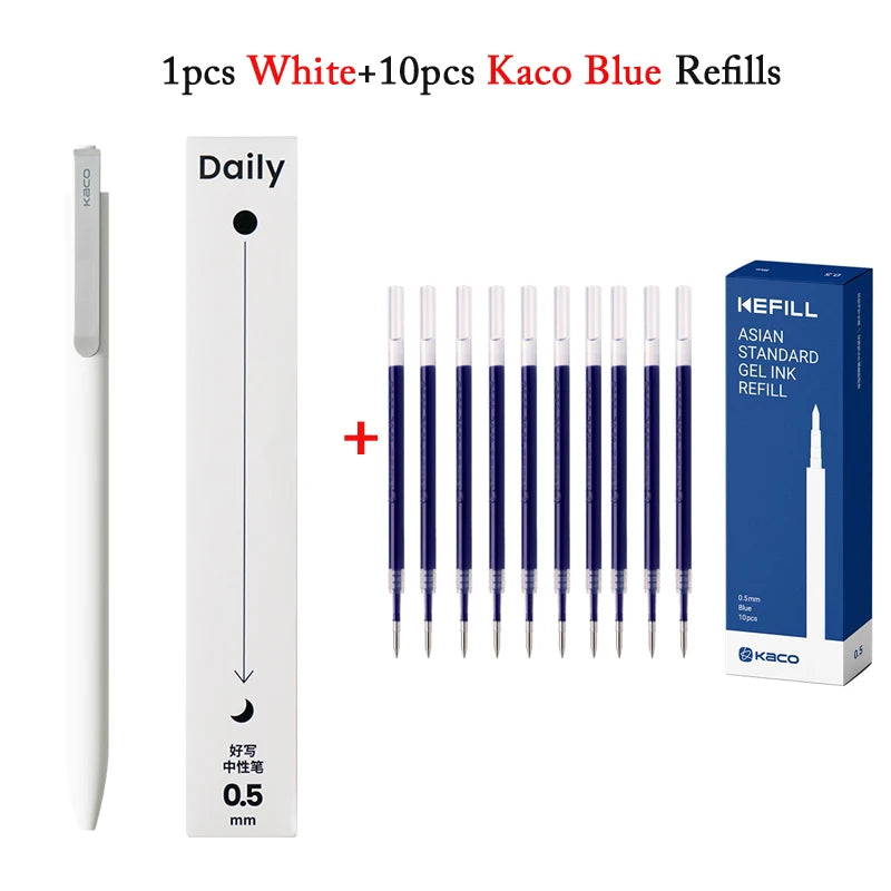 KACO Gel Pens Press Signature Pen Stationery Metal Pen Clip 0.5mm Black Ink Quicking Drying Large Capacity 800M Smooth Writing Beauty World Shop