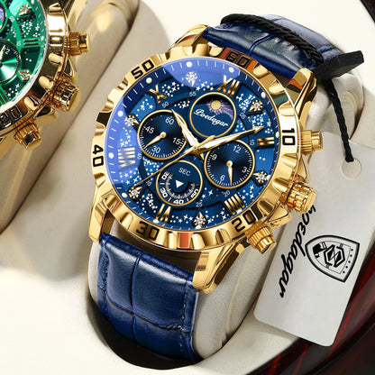 POEDAGAR Top Functional Luxury Man Wristwatch Waterproof Luminous Chronograph Leather Sports Watches For Men Quartz Men's Watch Beauty World Shop