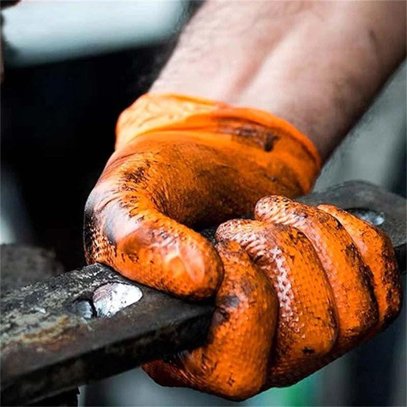 Heavy Duty Orange Nitrile Gloves 8Mil Industrial Disposable Gloves with Diamond Textured Grip for Mechanic Safety & Work Gloves Beauty World Shop