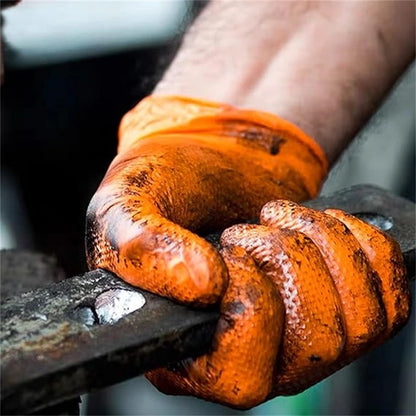 Heavy Duty Orange Nitrile Gloves 8Mil Industrial Disposable Gloves with Diamond Textured Grip for Mechanic Safety & Work Gloves Beauty World Shop
