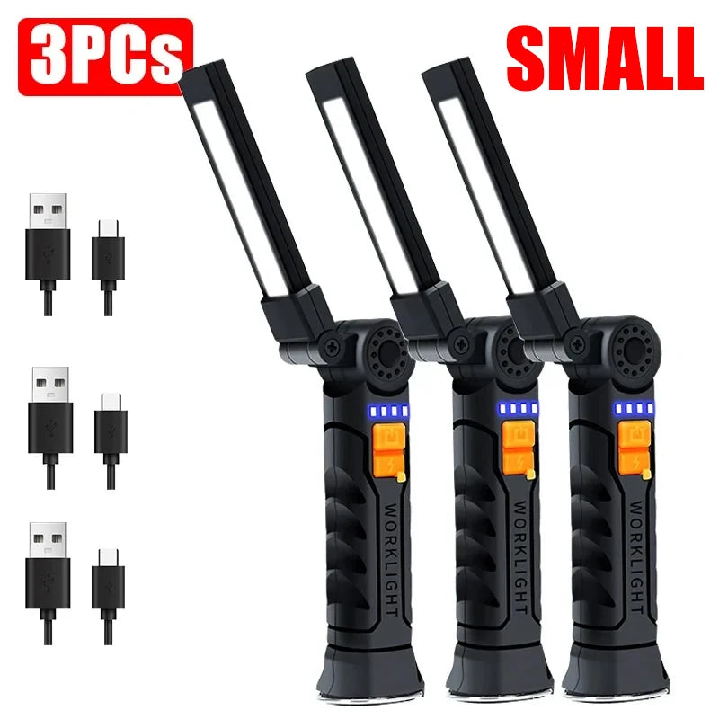 Portable COB LED Flashlight USB Rechargeable Work Light Magnetic Lanterna Hanging Lamp with Built-in Battery Camping Torch Beauty World Shop