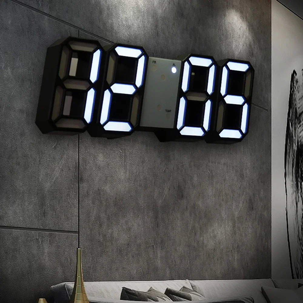 Wall Clock Digital Alarm Modern Kitchen Electronic Smart 3D USB Power Supply LED Time Date Temperature Display Desktop Bedroom Beauty World Shop