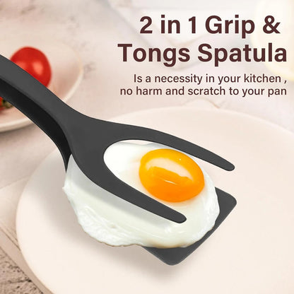 New 2 in 1 Grip Flip Spatula Tongs Egg Flipper Spatula Nylon Non Stick Coating Pancake Fish French Toast Omelet Making Tool Beauty World Shop