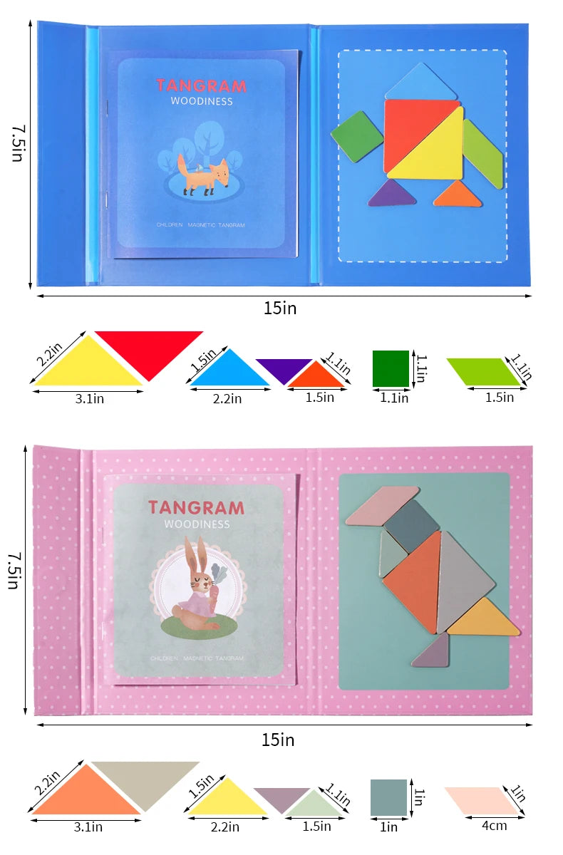 Magnetic Wooden Tangram Block Puzzle Game for Kids - Montessori Educational Intelligence Jigsaw Children's Gift Beauty Fashion