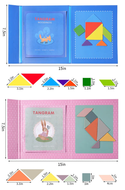 Magnetic Wooden Tangram Block Puzzle Game for Kids - Montessori Educational Intelligence Jigsaw Children's Gift Beauty Fashion