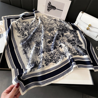 Luxury 2024 Silk Print Hair Scarf Women Floral Kerchief Neck Tie Hand Wrist Foulard Shawl Wraps Head Hijab Bandana Echarpe Beauty World Shop