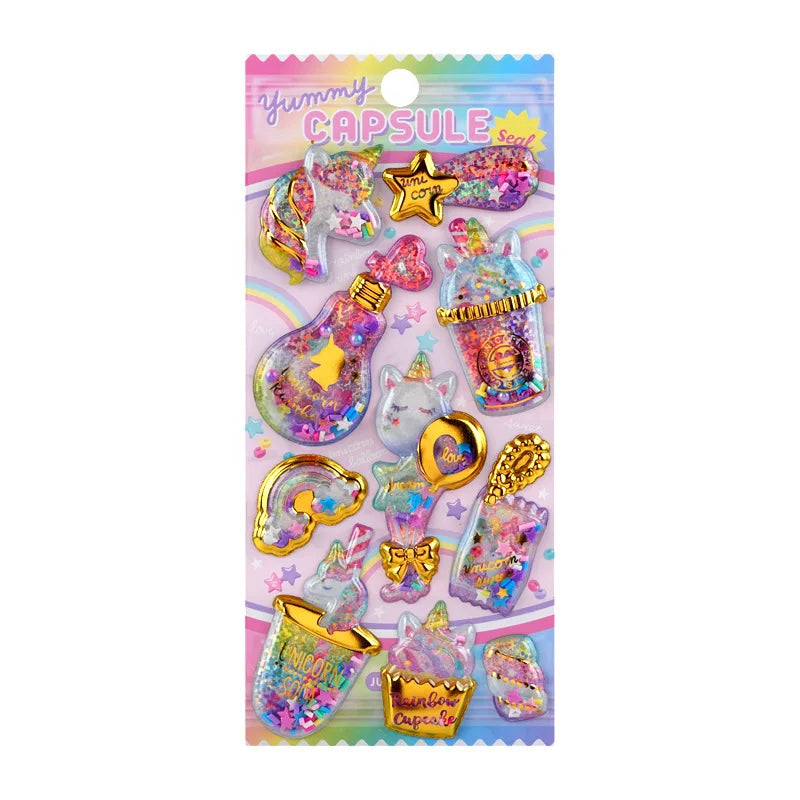 Kawaii Capsule Sparkling 3D Stickers Scrapbooking Diy Journal Stationery Sticker Cute Deco Art School Supplies Beauty World Shop