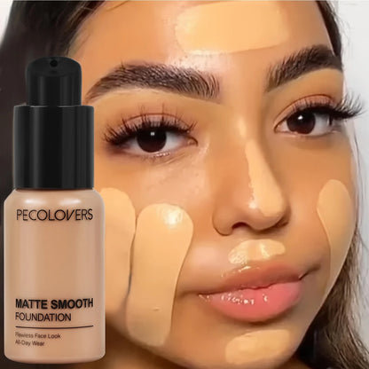 PECOLOVERS Matte Finish Liquid Foundation - Oil-Control, Waterproof, Full Coverage Concealer for All Skin Tones Beauty World Shop
