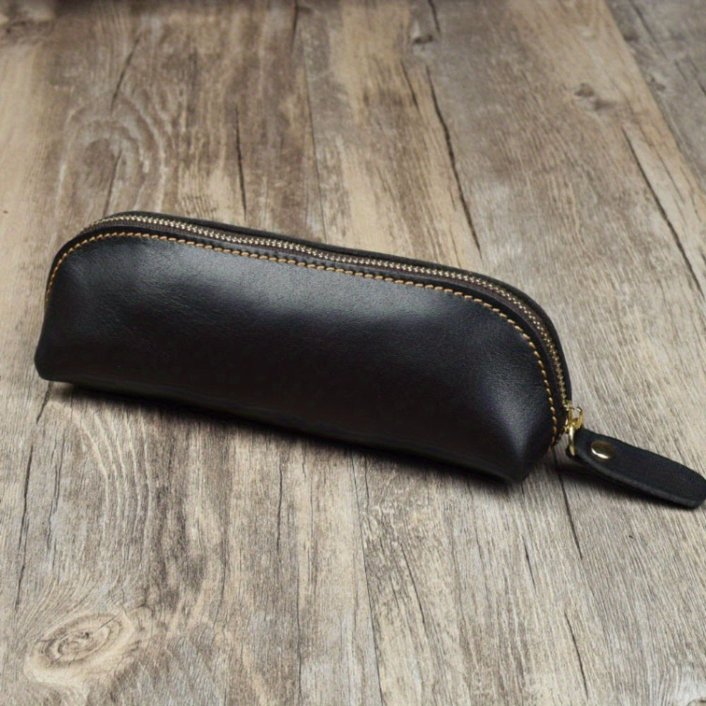 Vintage Leather Pencil Bag Simple Stationery Hoder Pen Case Storage Bag Zipper Pencil Pouch Glasses Box School Supplies Beauty World Shop