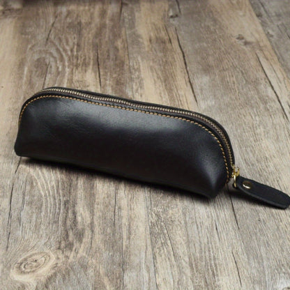 Vintage Leather Pencil Bag Simple Stationery Hoder Pen Case Storage Bag Zipper Pencil Pouch Glasses Box School Supplies Beauty World Shop